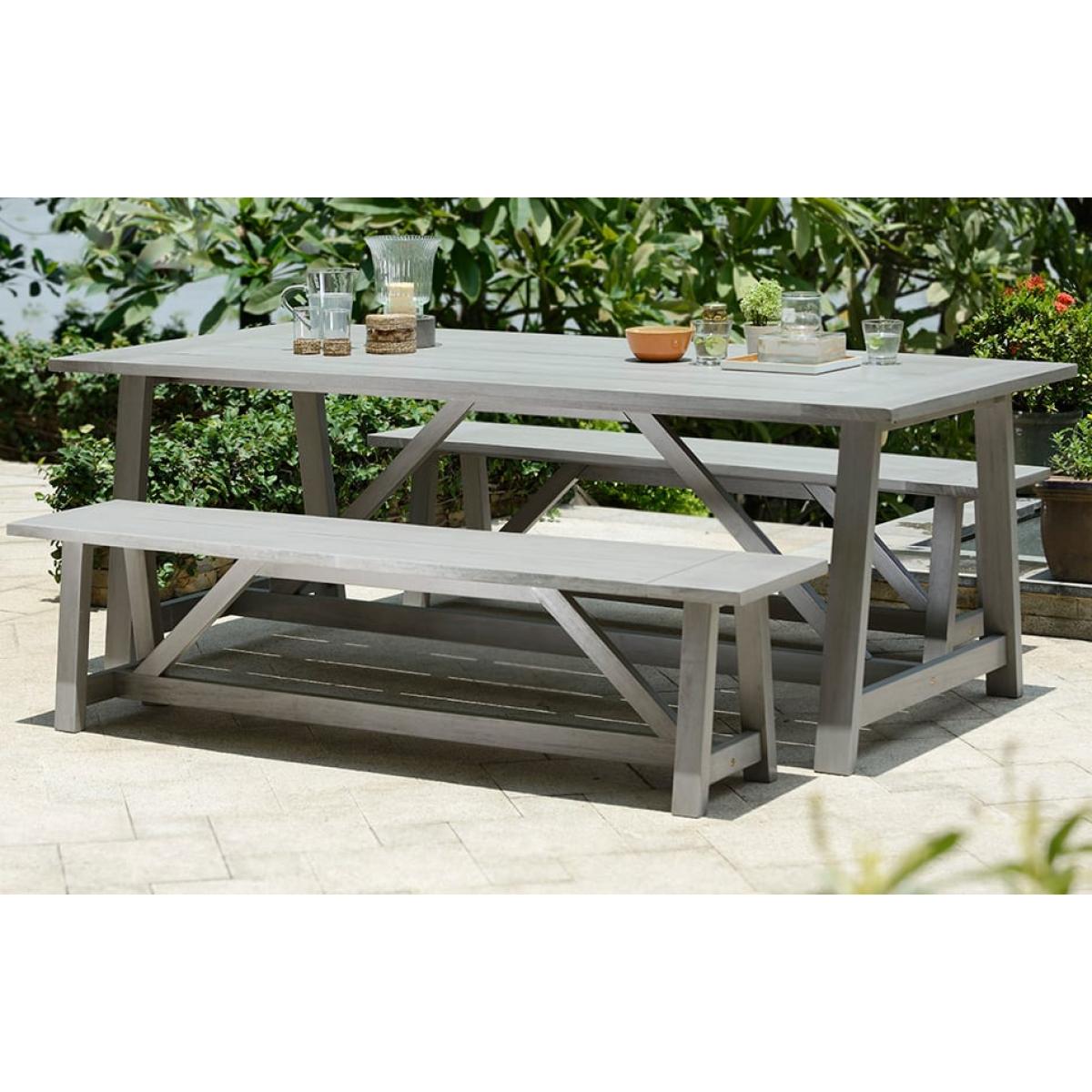 Malibu - Greywash Wooden Table & Bench Set – image 2