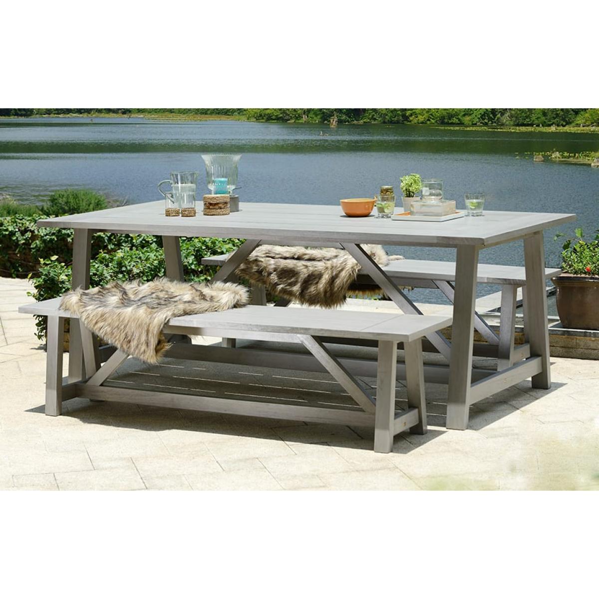 Malibu - Greywash Wooden Table & Bench Set – image 1