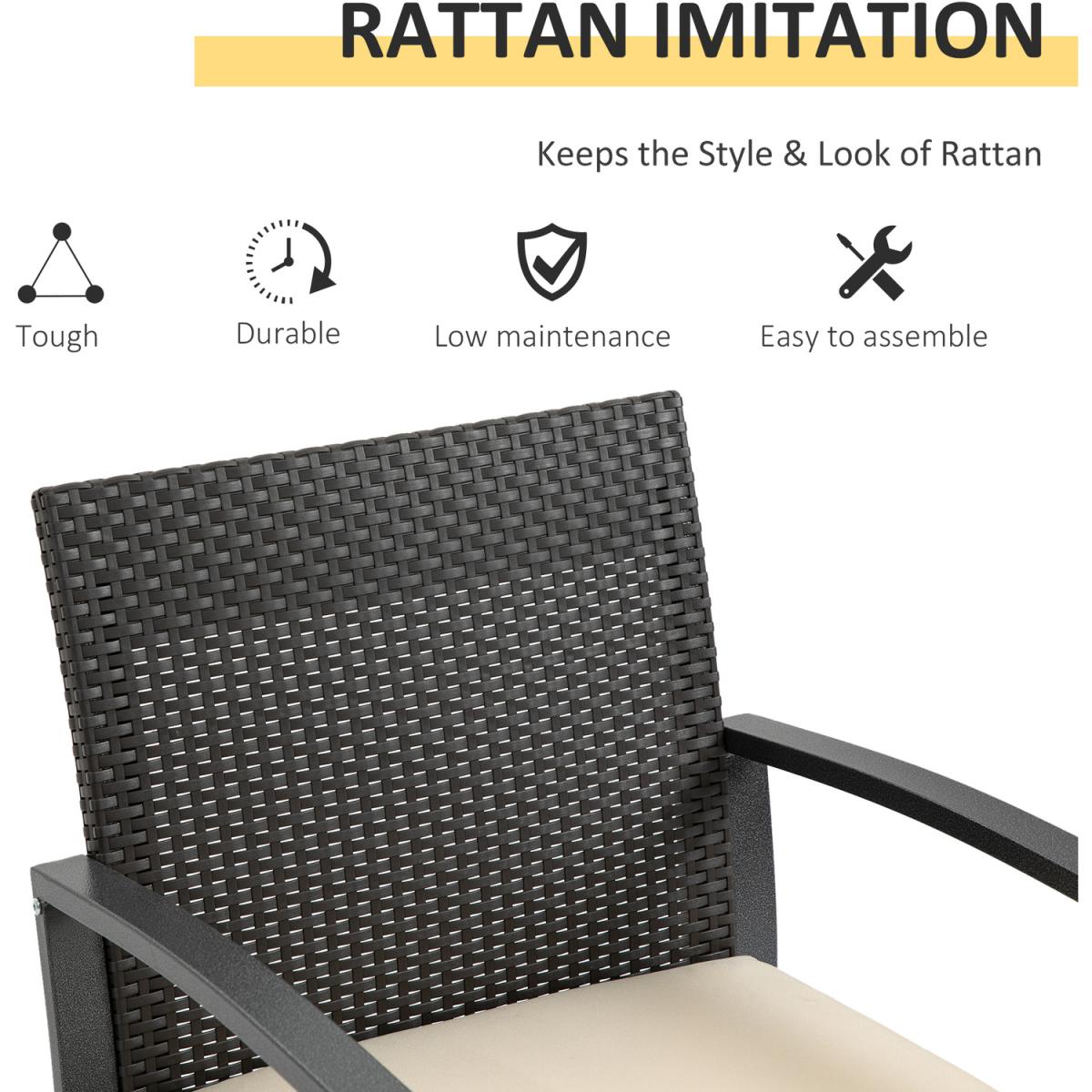 Outdoor PP Rattan Style Garden Bistro Set - Brown – image 4