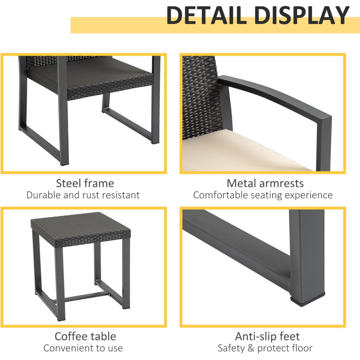 Outdoor PP Rattan Style Garden Bistro Set - Brown – image 5