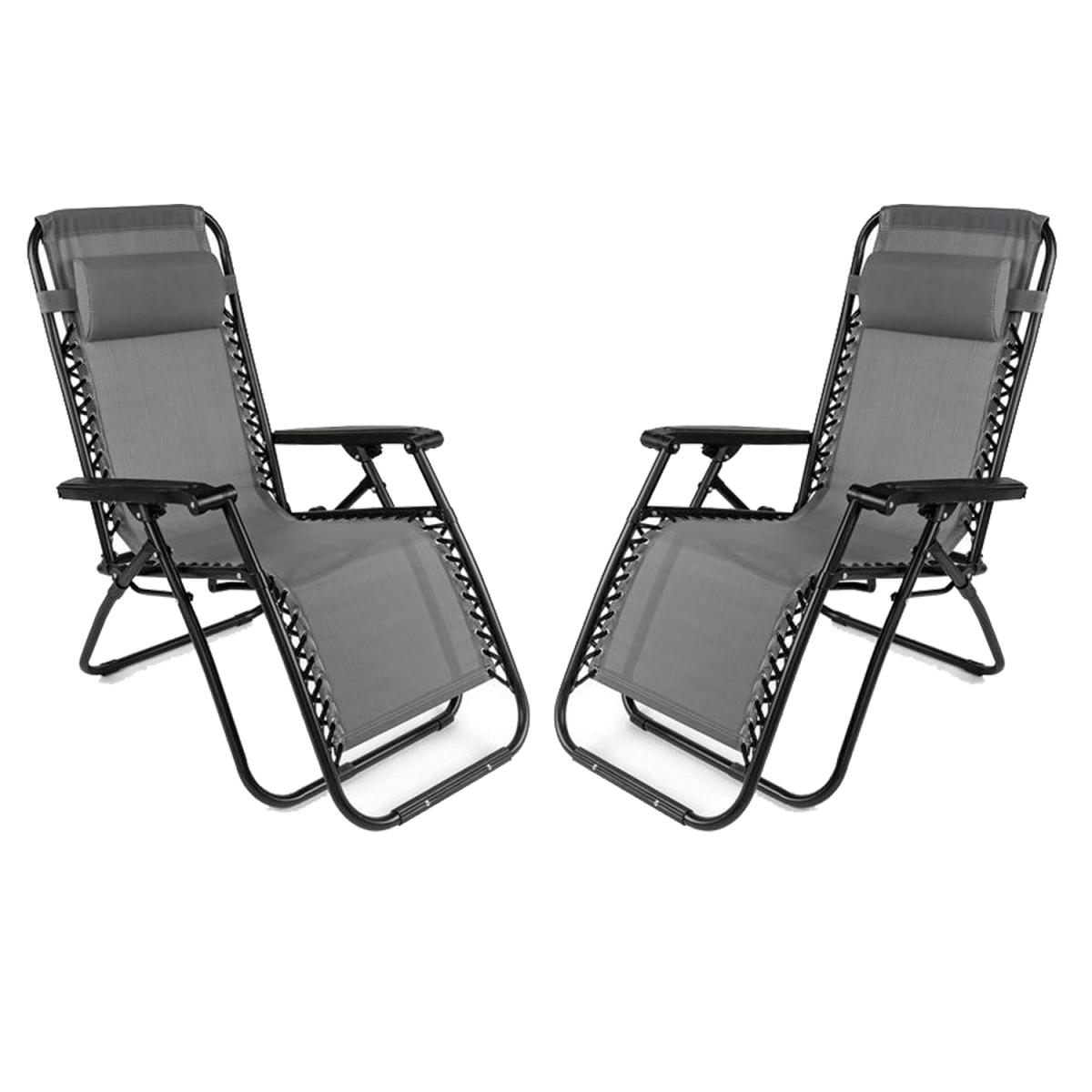 Set of 2x Black and Grey Folding Zero Gravity Garden Chair - Grey – image 2