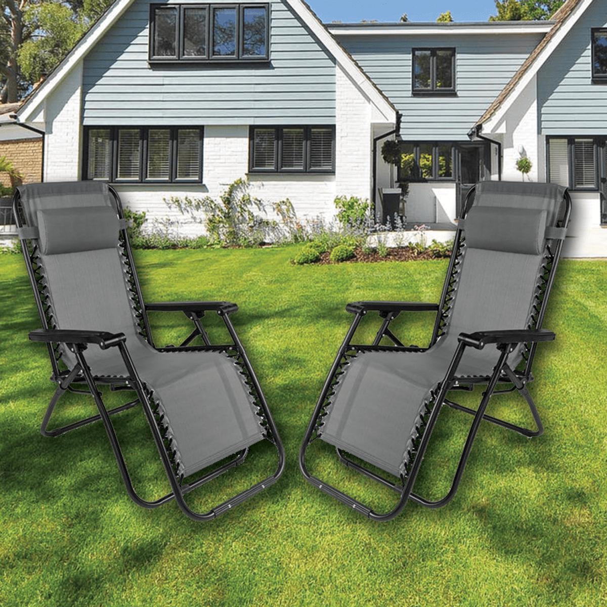 Set of 2x Black and Grey Folding Zero Gravity Garden Chair - Grey – image 1
