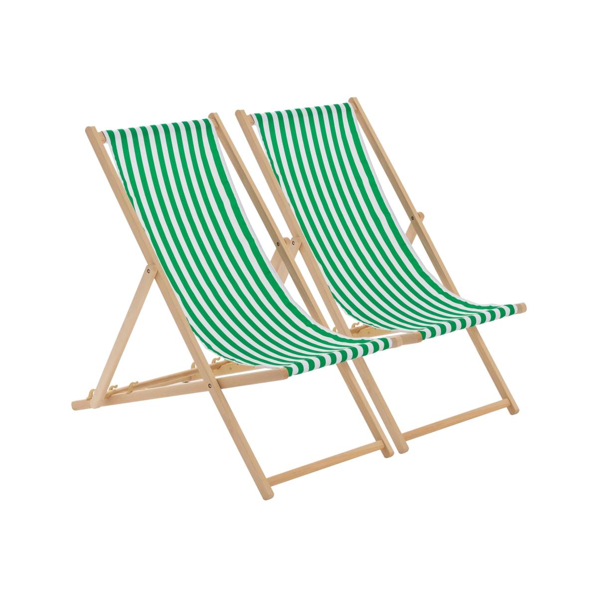 Wooden Folding Garden Sun Lounger Deck Chair x2 - Green – image 1
