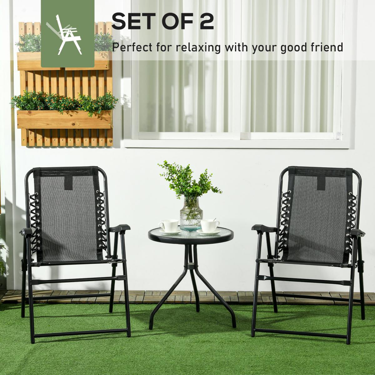 2 Pieces Patio Folding Chair Set, Outdoor Portable Loungers - Black – image 3