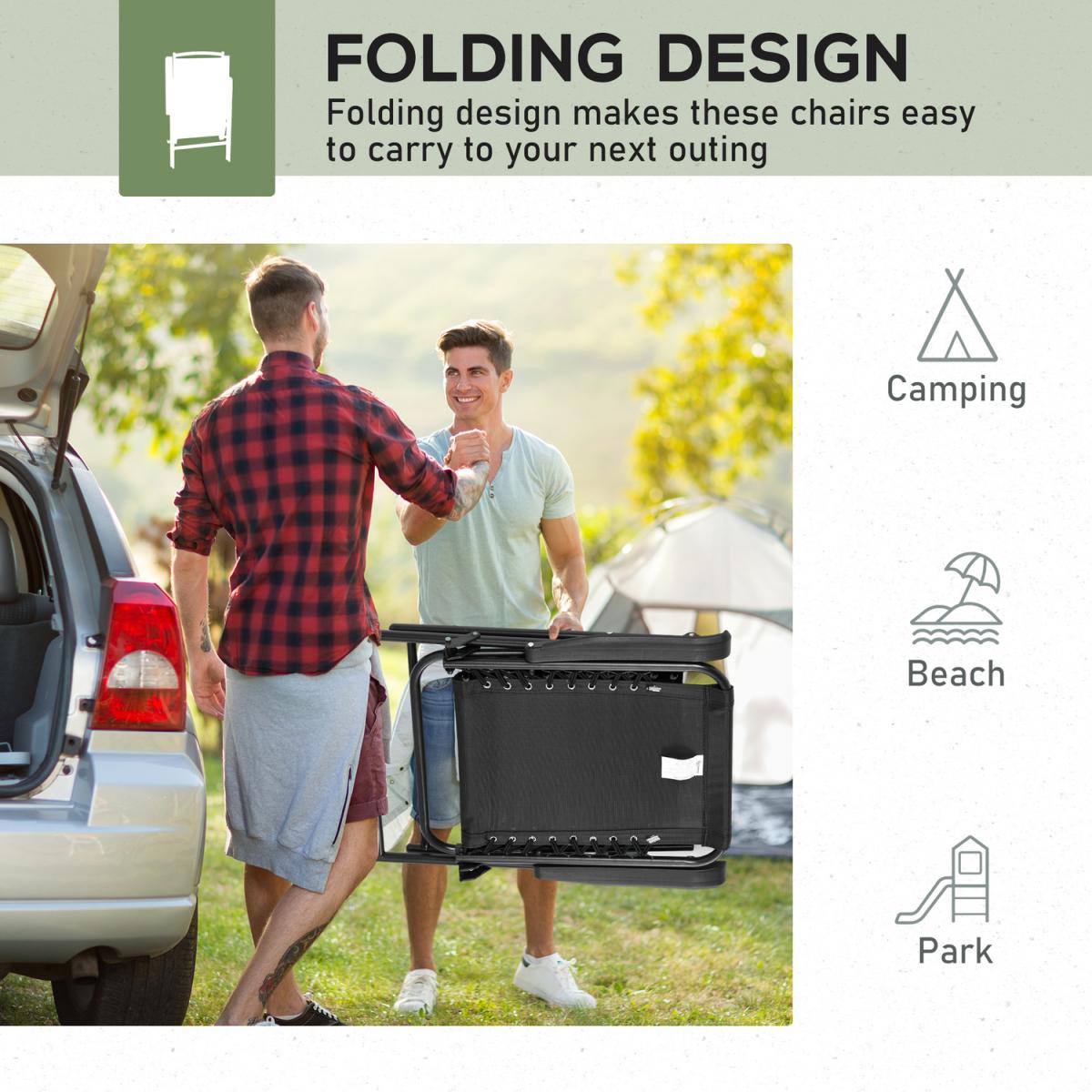 2 Pieces Patio Folding Chair Set, Outdoor Portable Loungers - Black – image 4