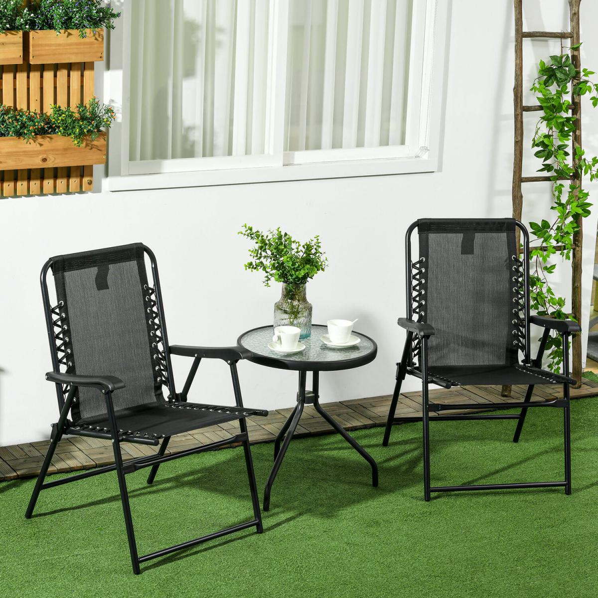 2 Pieces Patio Folding Chair Set, Outdoor Portable Loungers - Black – image 9