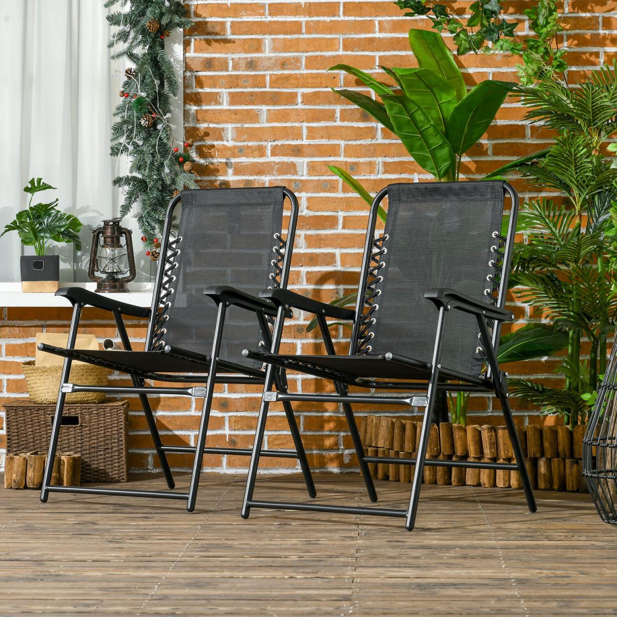 2 Pieces Patio Folding Chair Set, Outdoor Portable Loungers - Black – image 1
