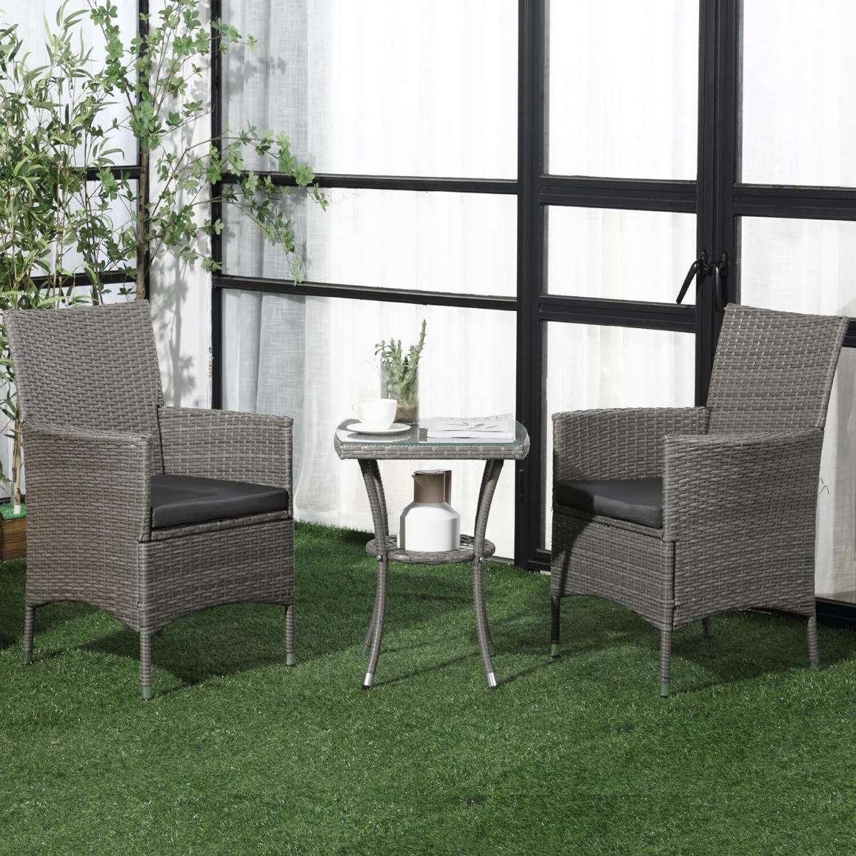 3 Piece Rattan Garden Furniture Set - Light Grey