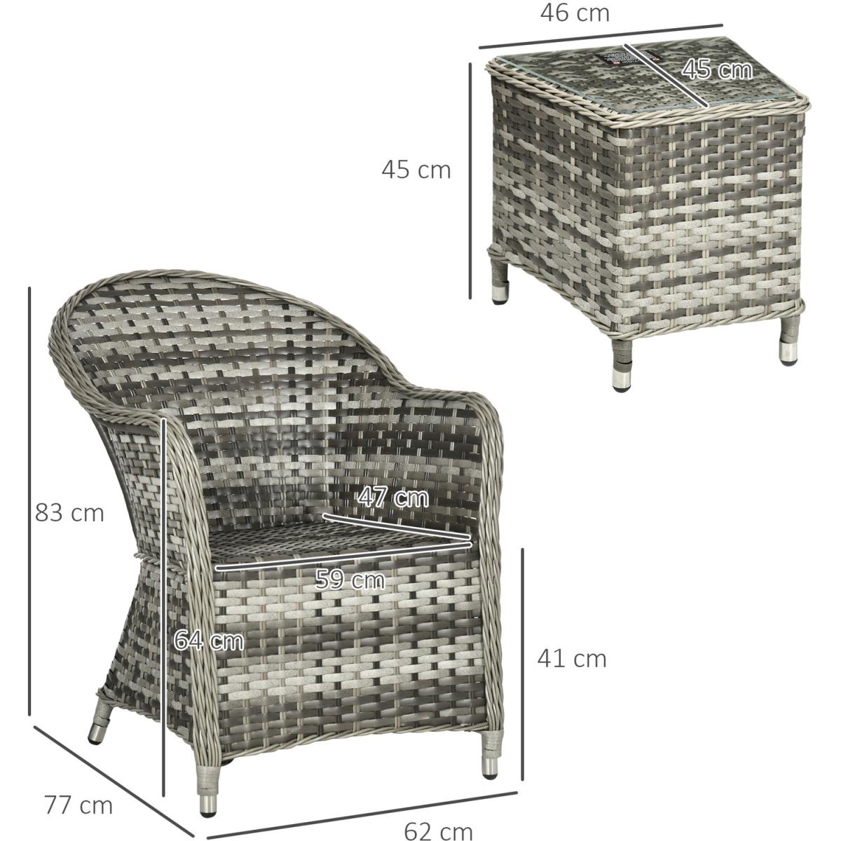 Aluminium Cushioned Rattan Bistro Set - Grey – image 2