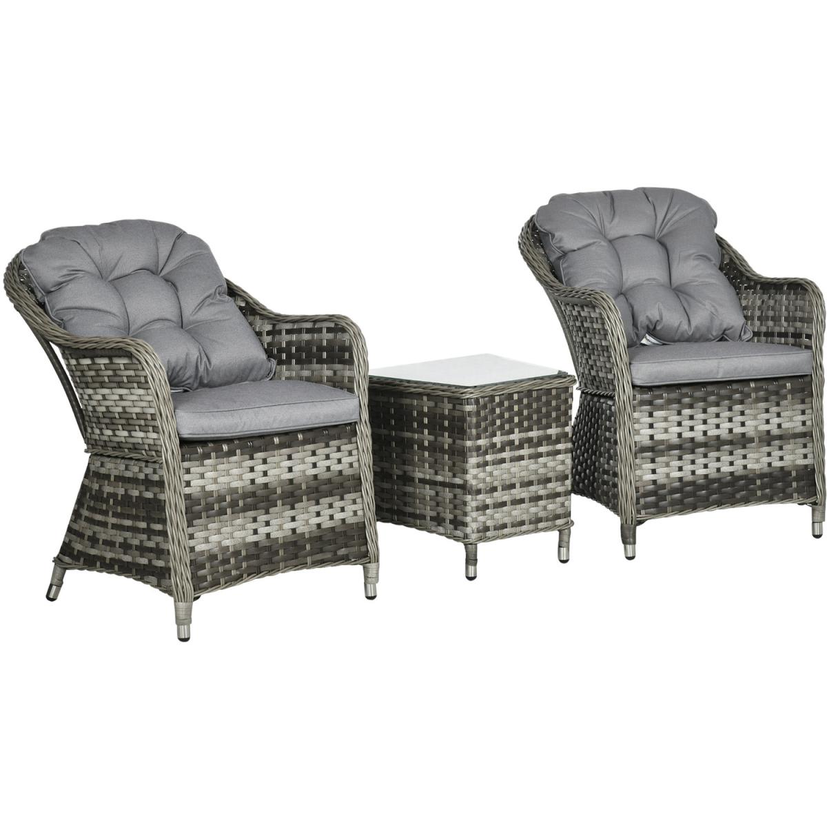 Aluminium Cushioned Rattan Bistro Set - Grey – image 5