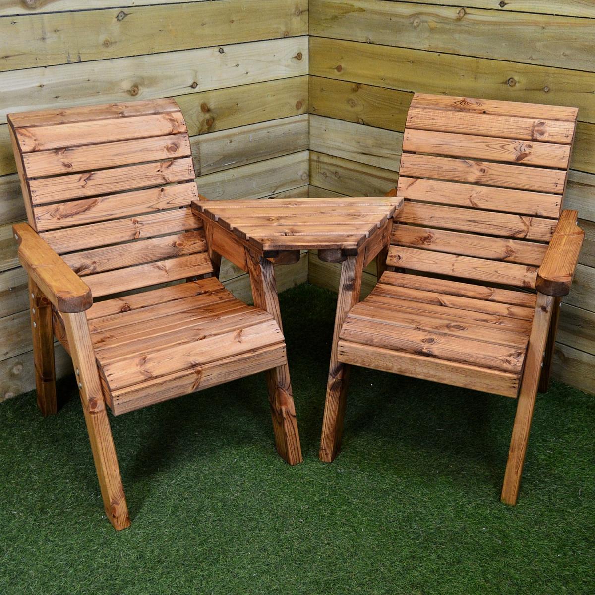 Hand Made 2 Seater Chunky Wooden Garden Furniture Love Seat - Brown – image 2