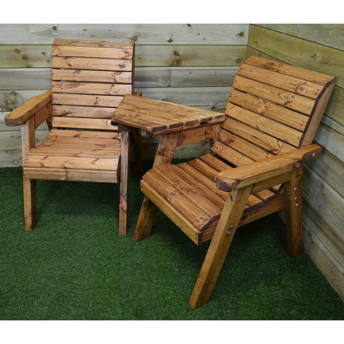 Hand Made 2 Seater Chunky Wooden Garden Furniture Love Seat - Brown – image 4