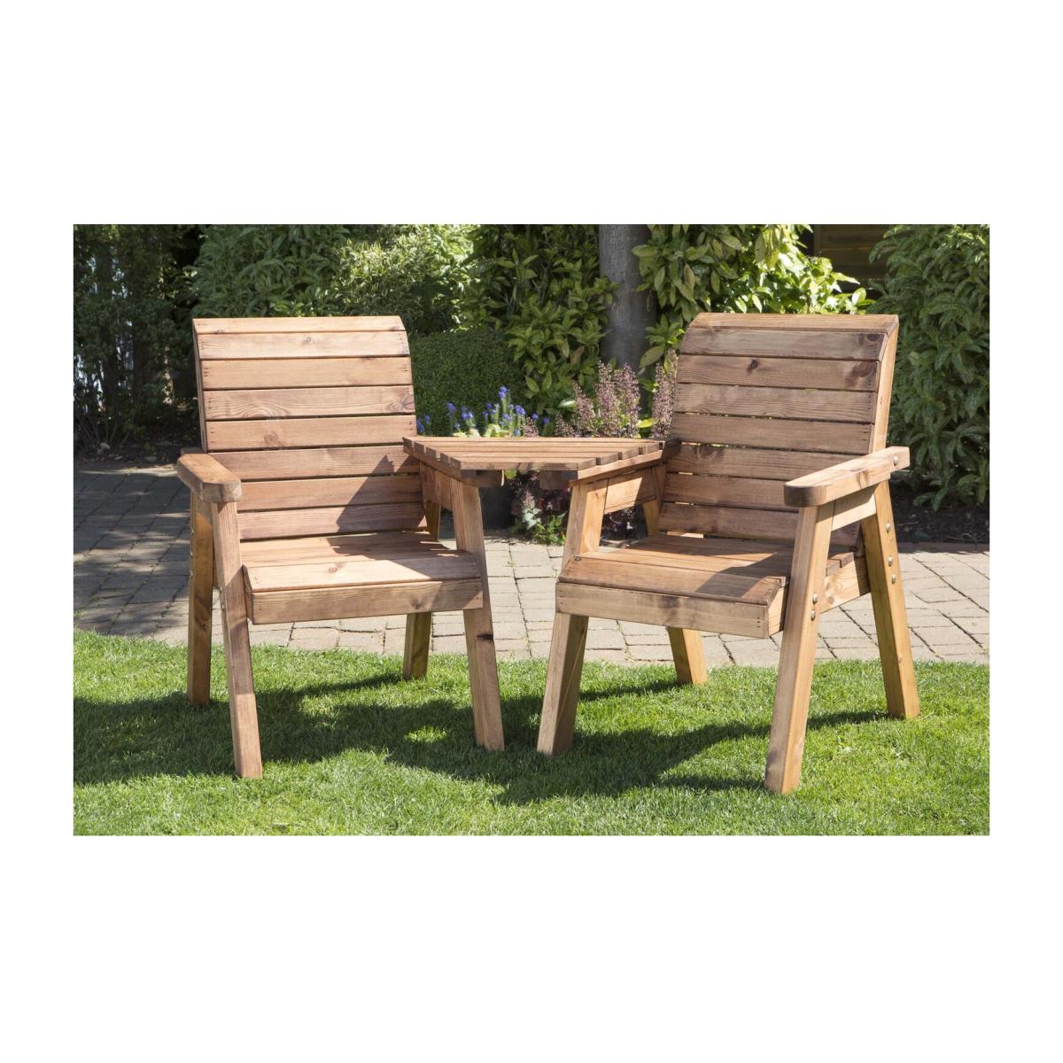 Hand Made 2 Seater Chunky Wooden Garden Furniture Love Seat - Brown – image 1