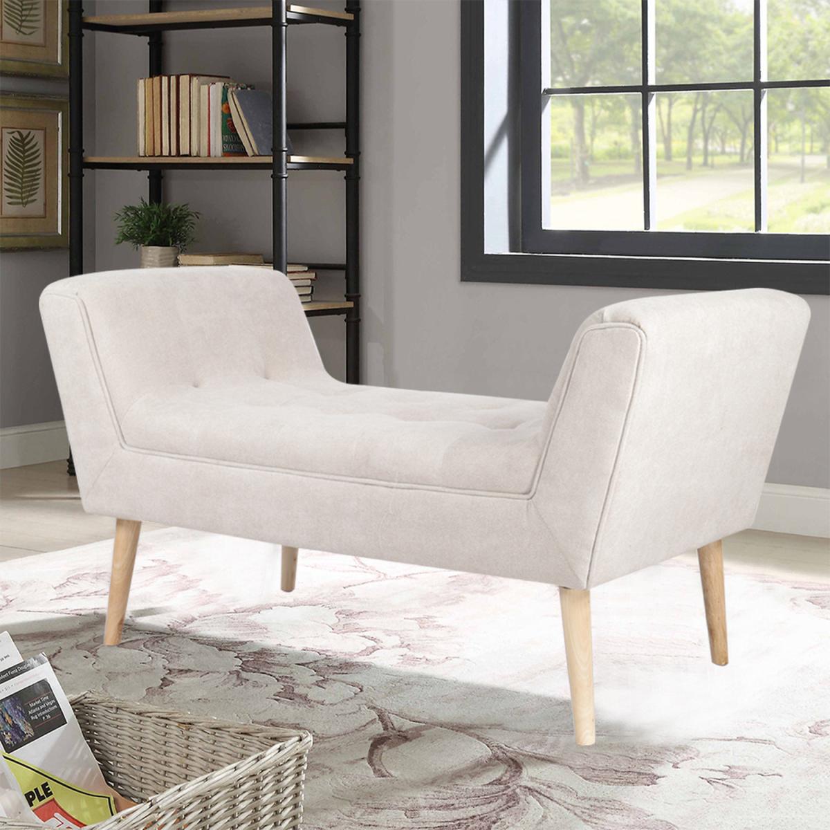 Fabric Upholstered Window Seat Bench - Beige – image 5