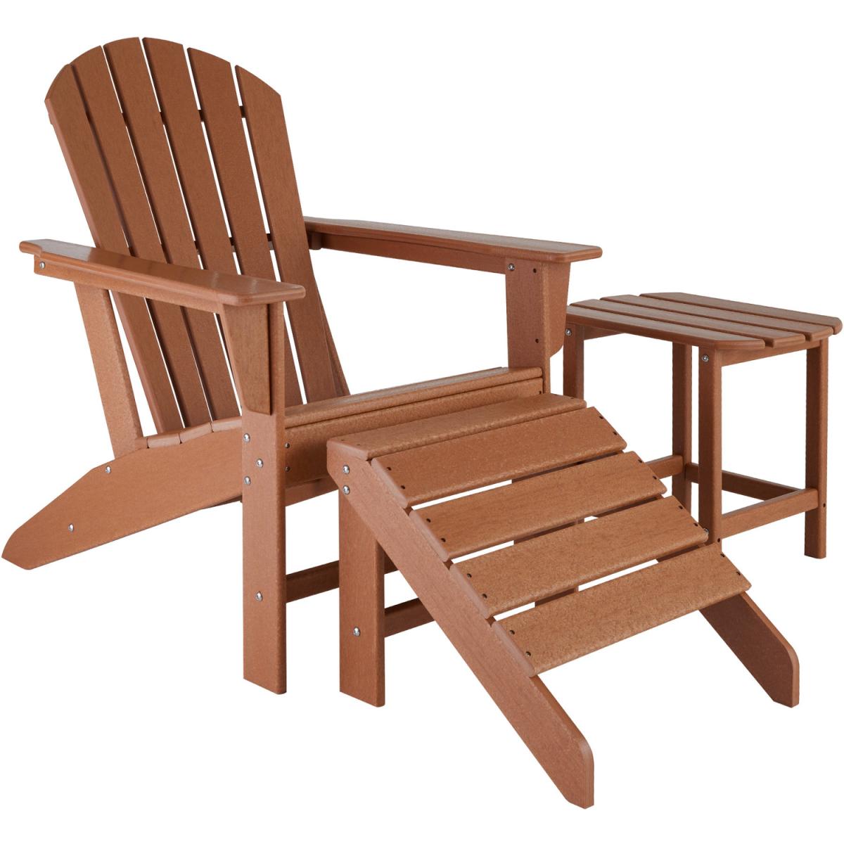 Set Of 2 Adirondack Design Garden Chairs with Footstool - Brown – image 2