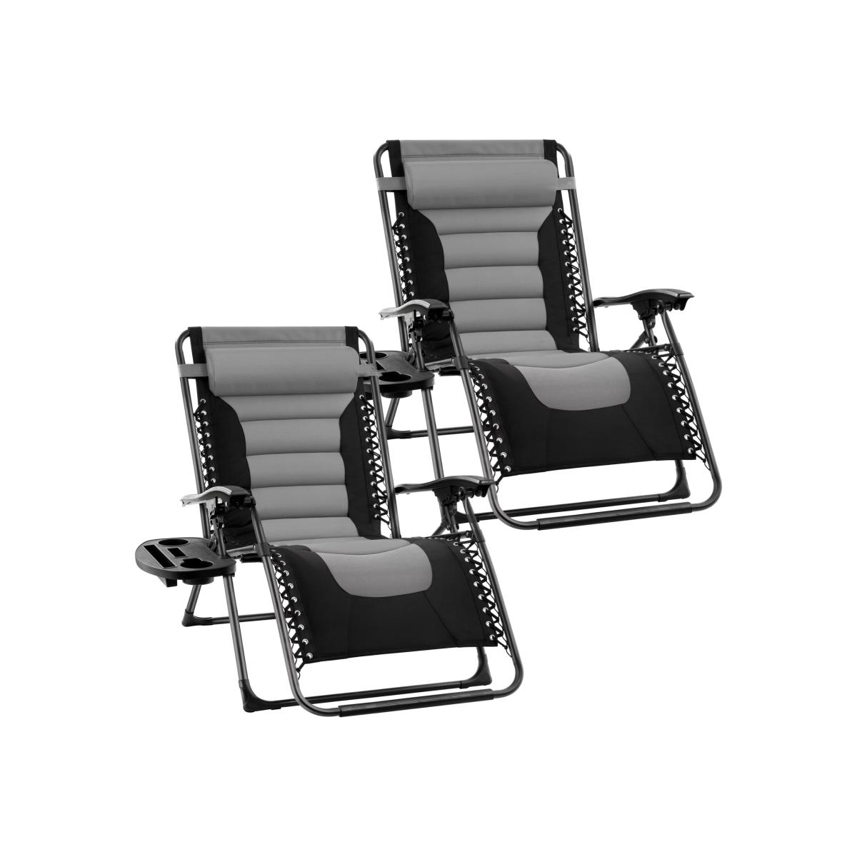 Set of 2 Extra Wide Garden Zero Gravity Chair with padded seat - Grey – image 1