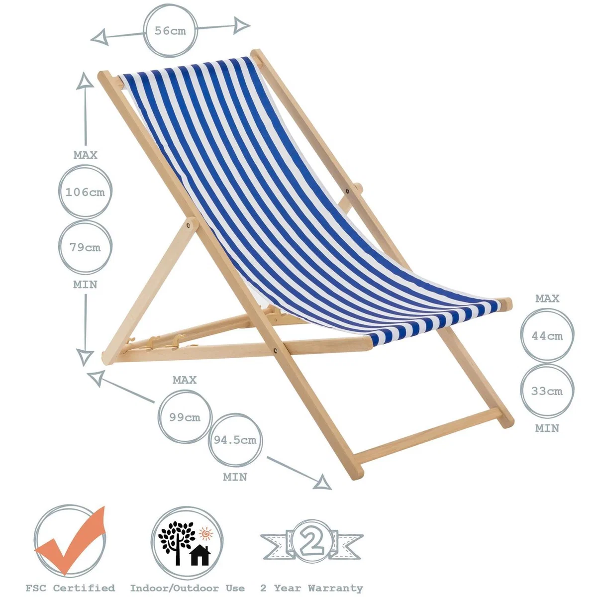 Harbour Housewares Folding Wooden Deck Chairs - 2pc - Multi – image 6