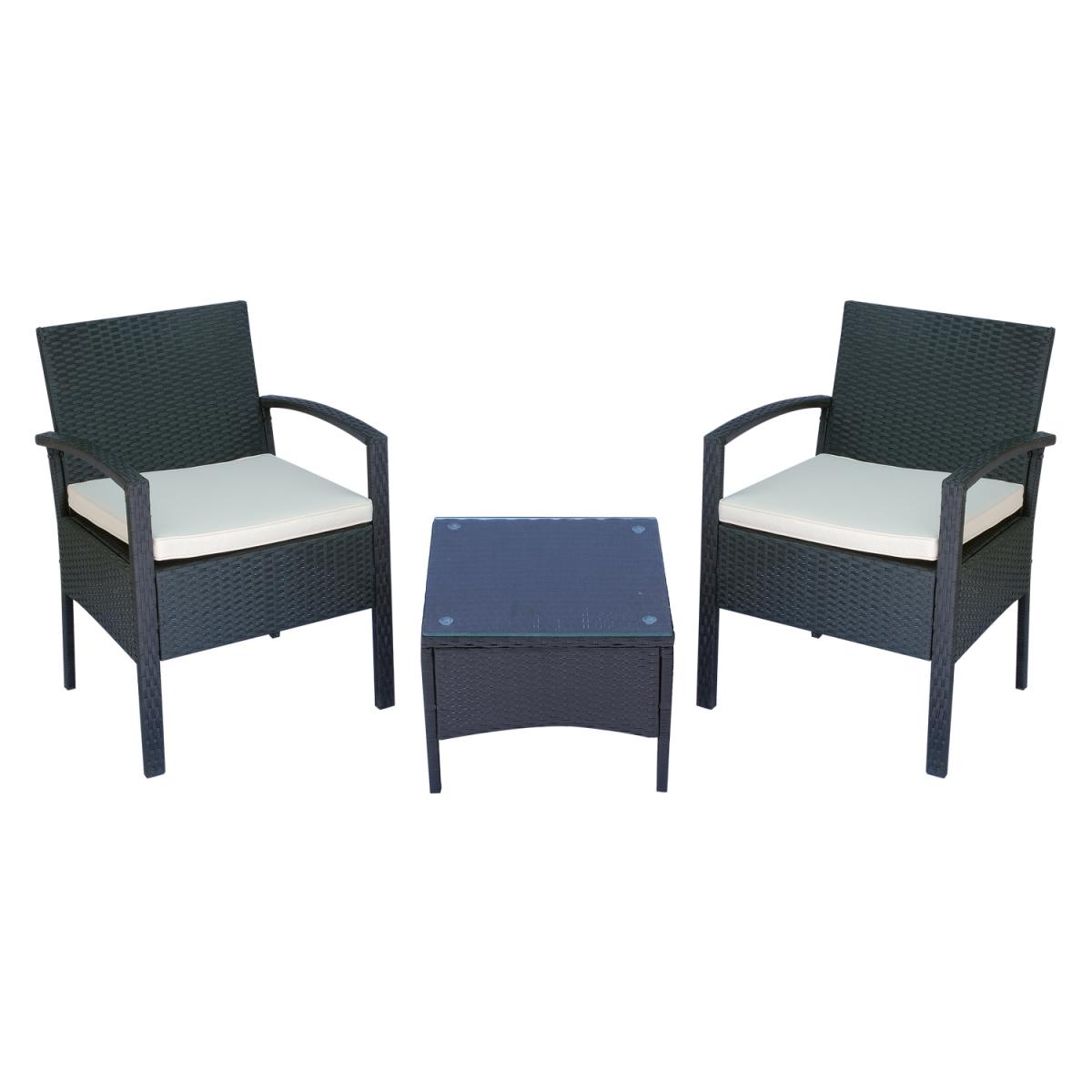 3 Piece Rattan Set Garden Furniture - Black – image 2
