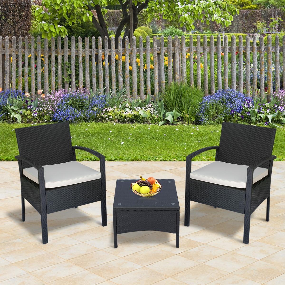 3 Piece Rattan Set Garden Furniture - Black – image 8
