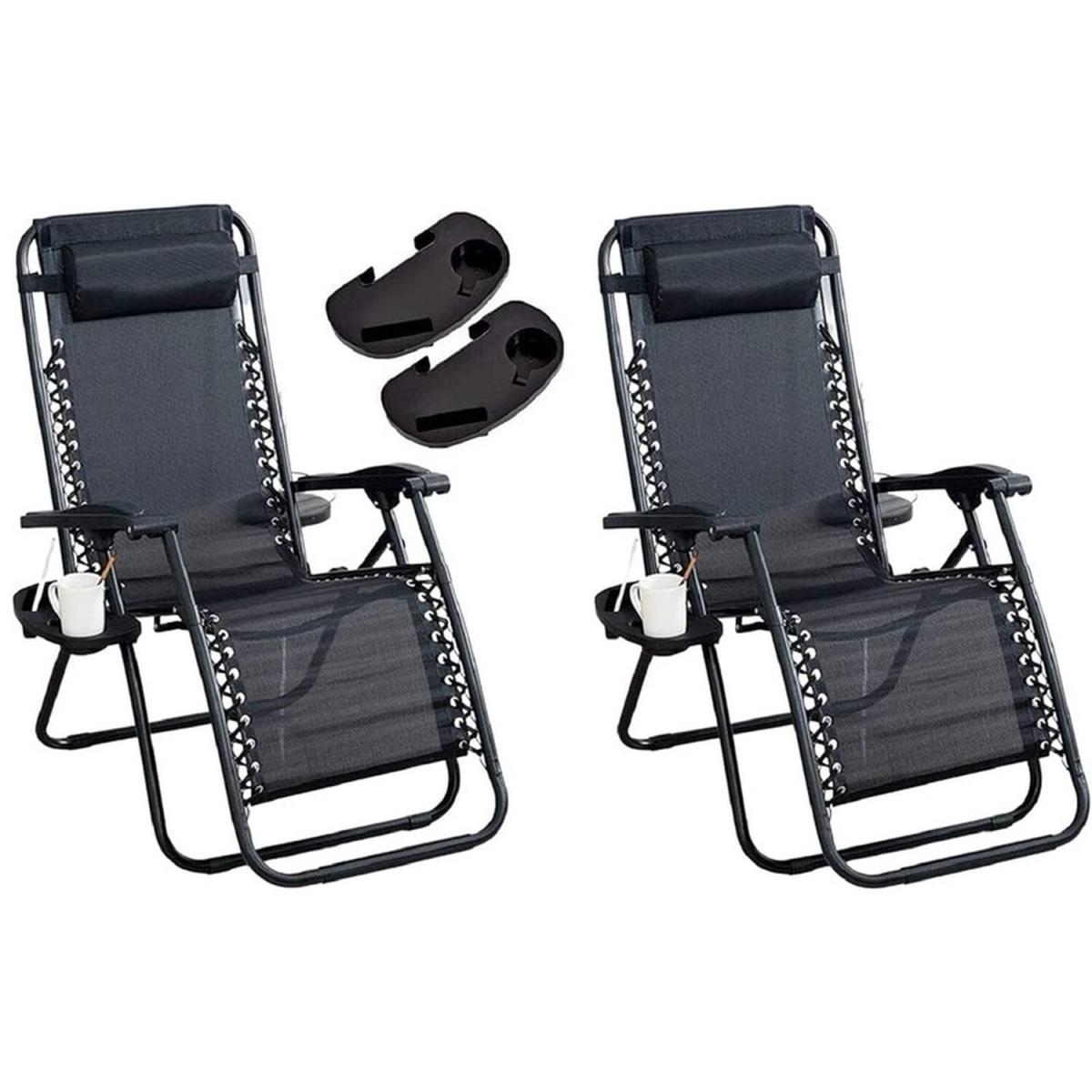 Set of 2 Sun Lounger Zero Gravity Chairs - Black – image 2