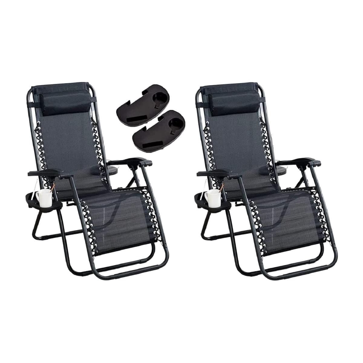 Set of 2 Sun Lounger Zero Gravity Chairs - Black – image 1