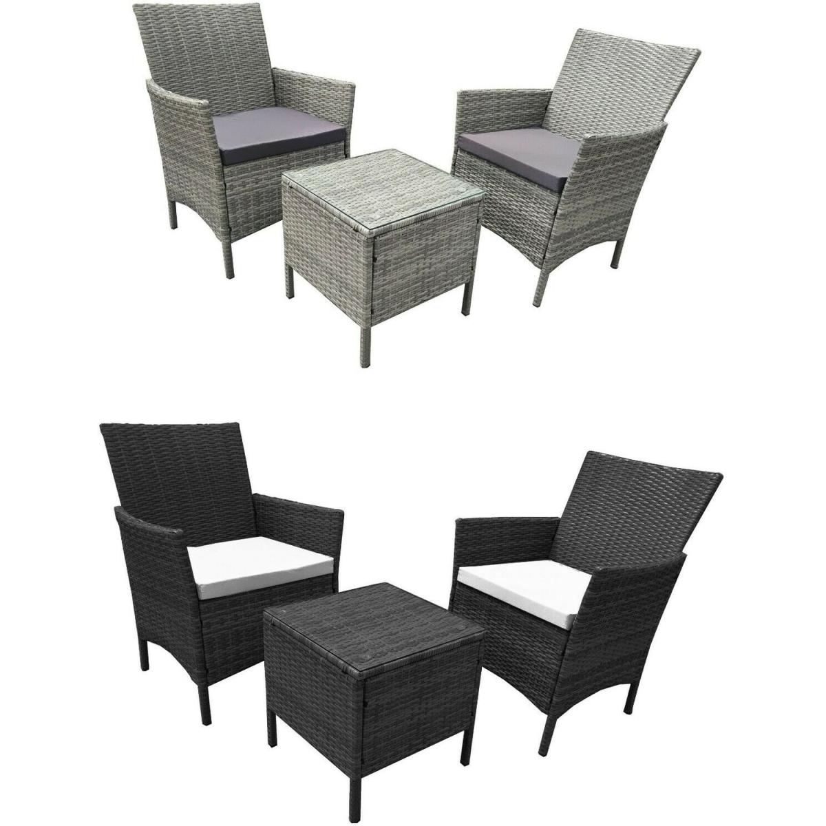 Neo 3 Piece Rattan Garden Furniture Bistro Set - Grey – image 2