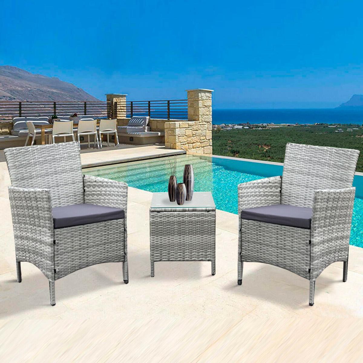 Neo 3 Piece Rattan Garden Furniture Bistro Set - Grey – image 1