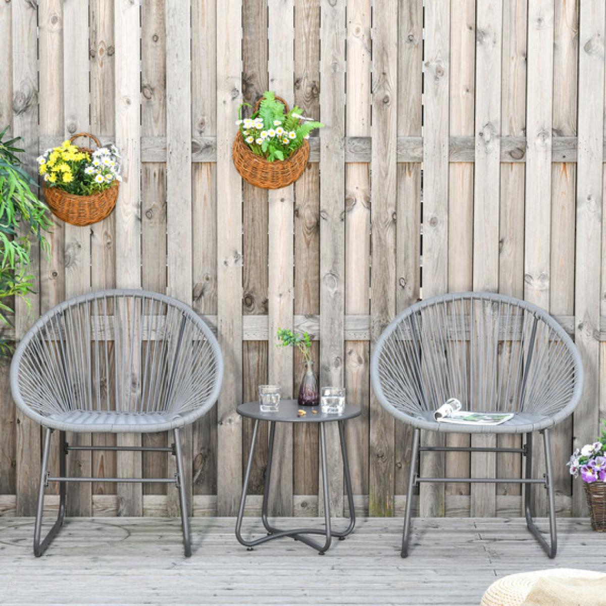 3 Pieces Outdoor Rattan Bistro Set - Grey