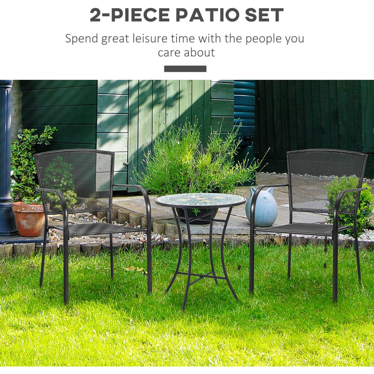 Set of 2 Garden Chairs Metal Garden Dining Chairs 2 Seater - Grey – image 3