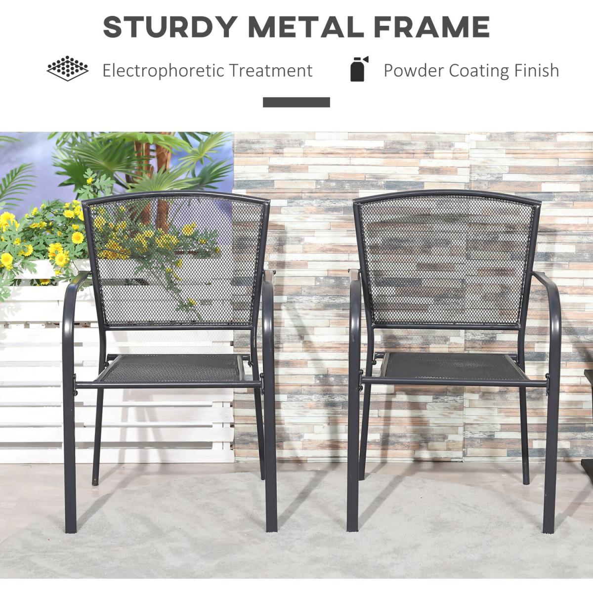 Set of 2 Garden Chairs Metal Garden Dining Chairs 2 Seater - Grey – image 4