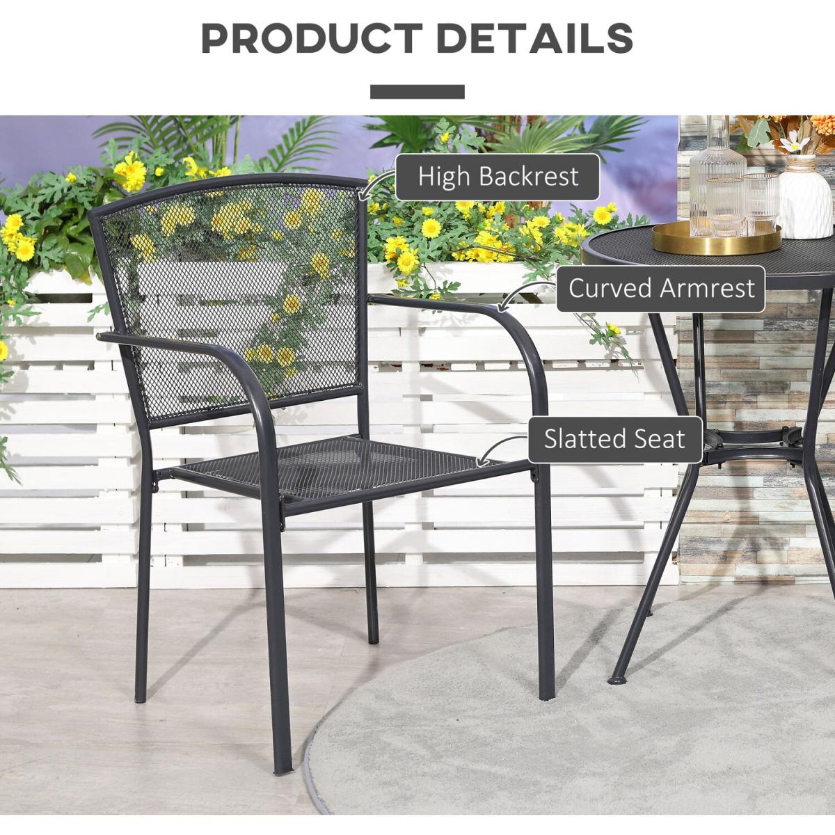 Set of 2 Garden Chairs Metal Garden Dining Chairs 2 Seater - Grey – image 5