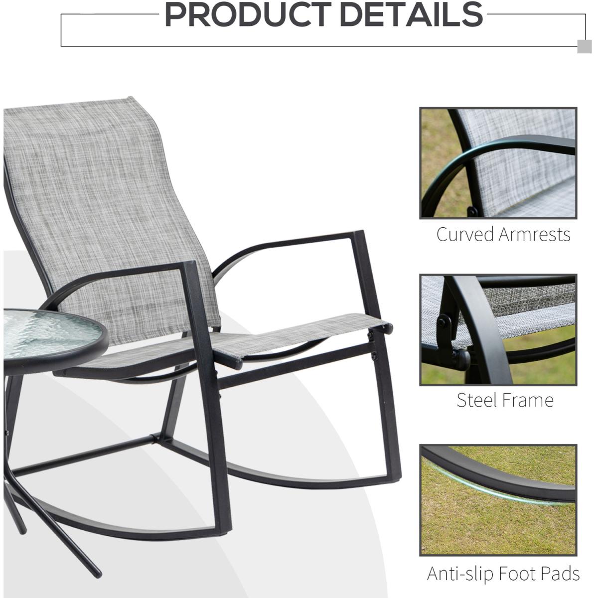 3 Pieces Outdoor Patio Bistro Set with 2 Rocking Chairs - Grey – image 4
