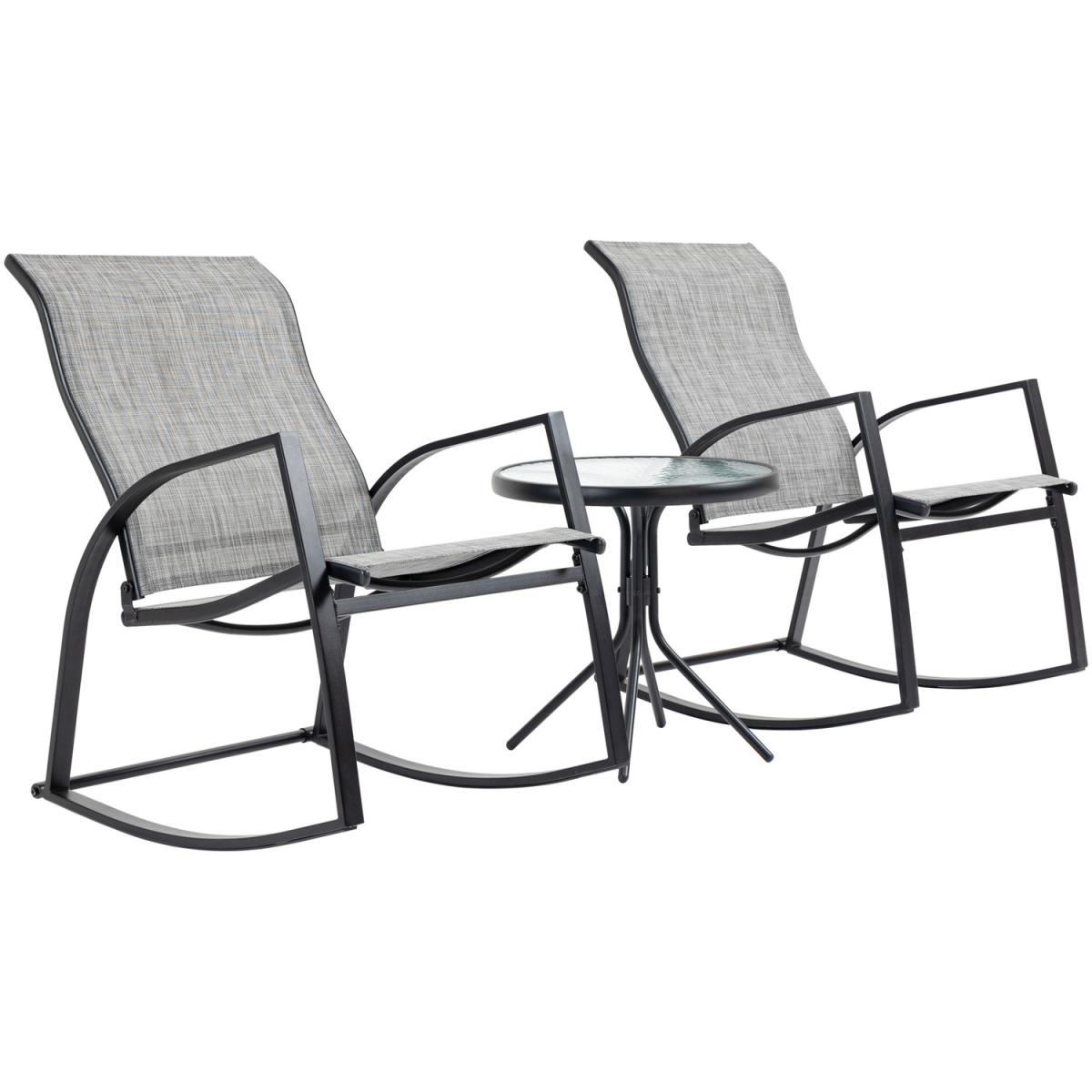 3 Pieces Outdoor Patio Bistro Set with 2 Rocking Chairs - Grey – image 6