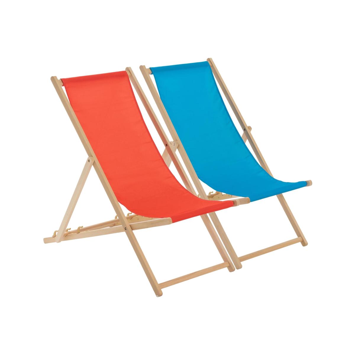 Harbour Housewares Folding Wooden Deck Chairs - 2pc - Multi – image 1