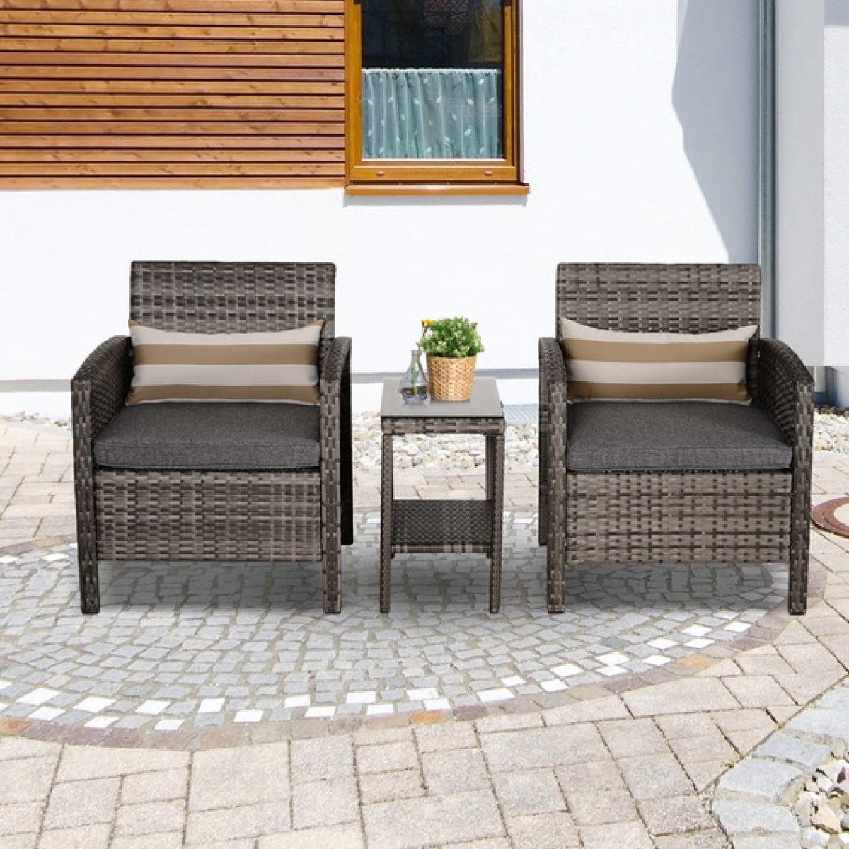PE Rattan Set 2 Tier Table Set - Grey – image 1