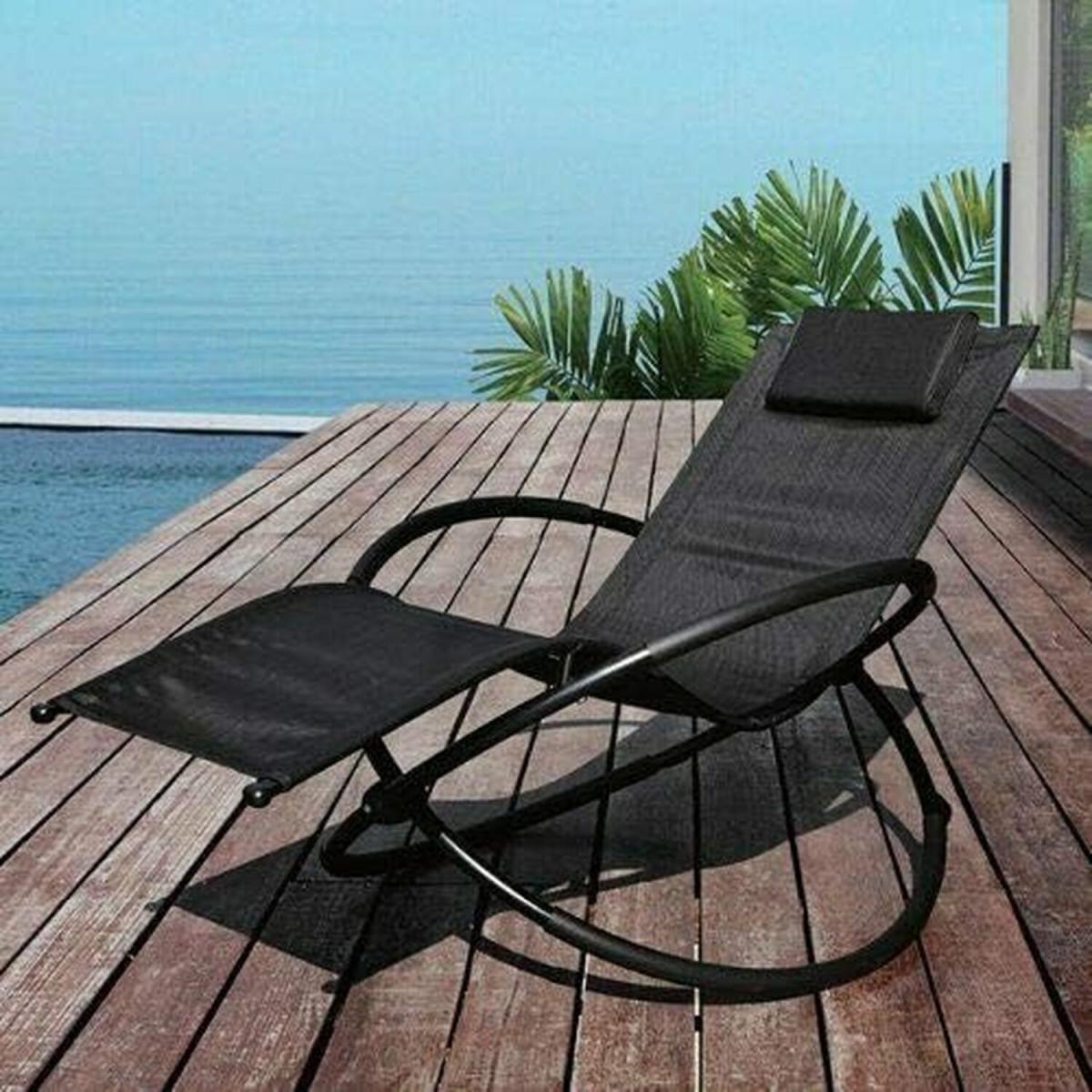 Rocking Folding Lounge Padded Chair - Black
