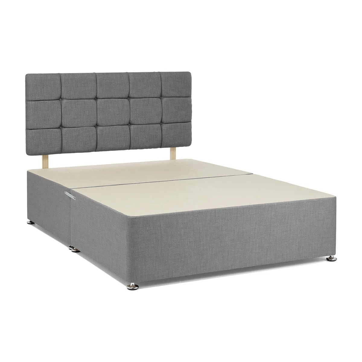 Universal Linen Divan Base with Headboard Grey – image 1