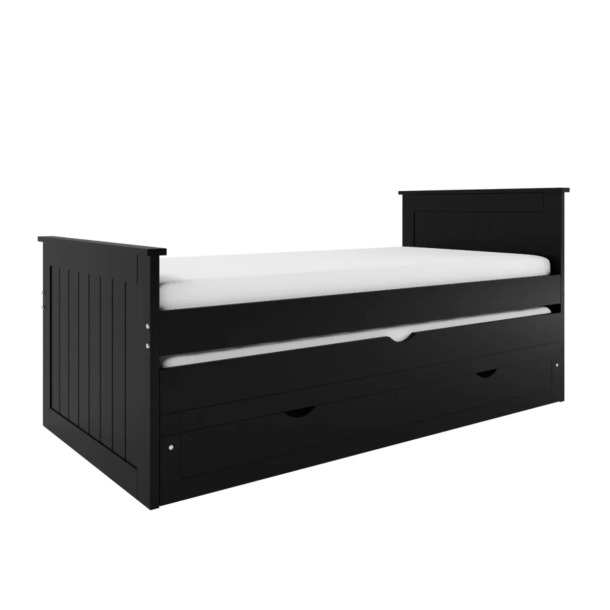 Single Black Wooden Guest Bed with Storage and Trundle - Sander – image 5