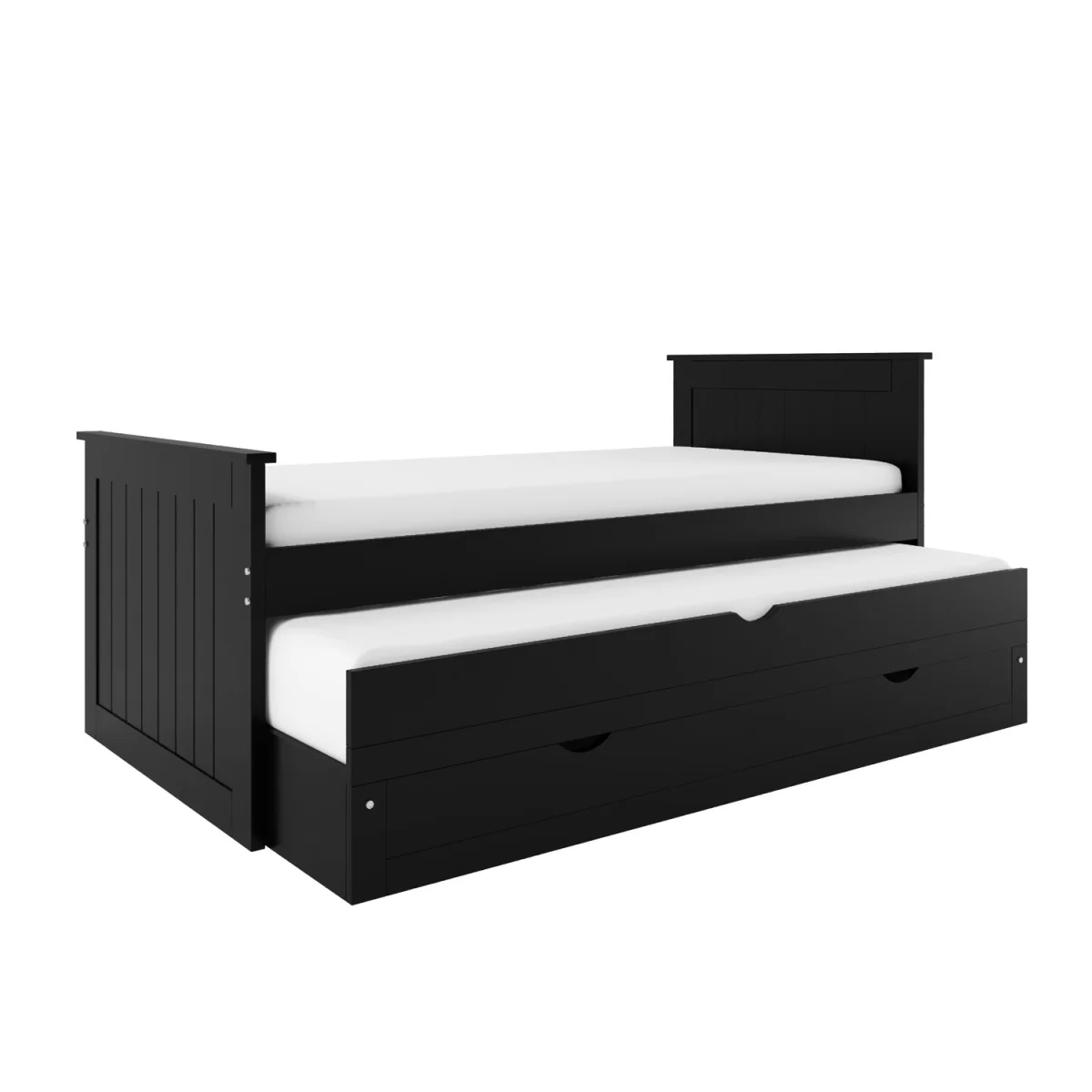 Single Black Wooden Guest Bed with Storage and Trundle - Sander – image 6