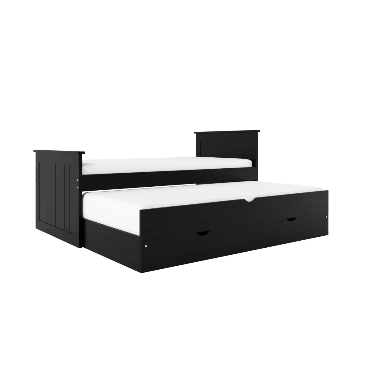 Single Black Wooden Guest Bed with Storage and Trundle - Sander – image 7