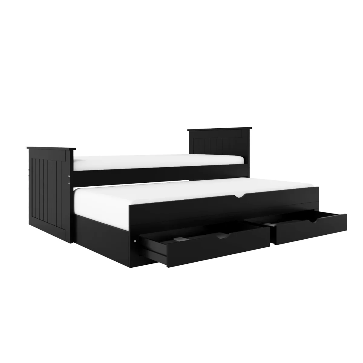 Single Black Wooden Guest Bed with Storage and Trundle - Sander – image 8
