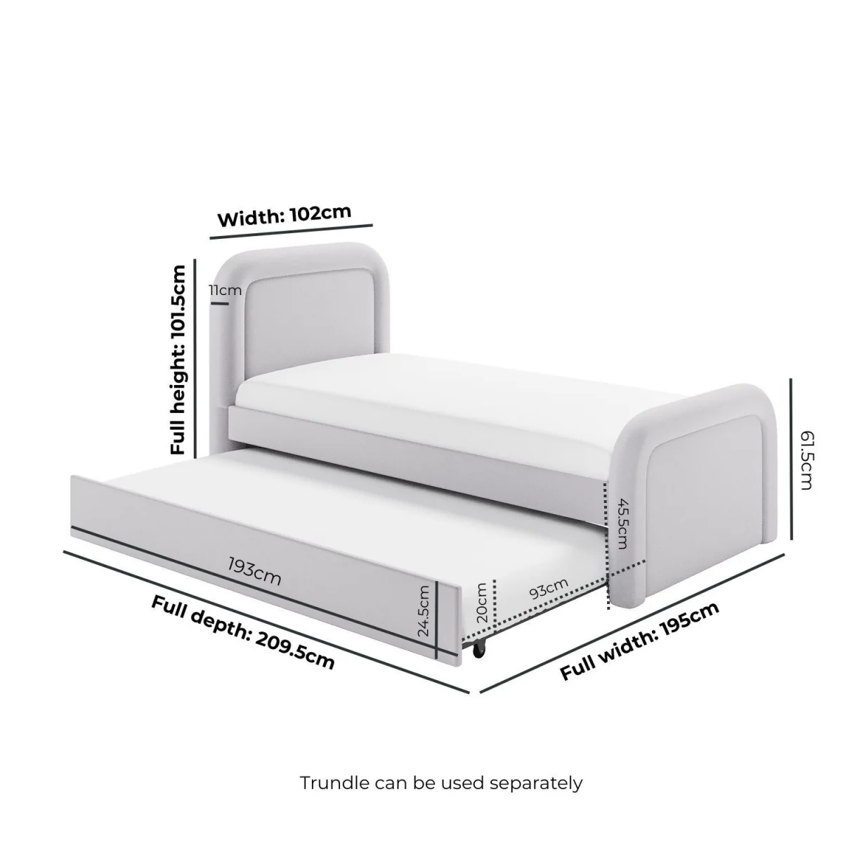 Lilac Upholstered Single Guest Bed with Trundle and Curved Headboard - Naomi – image 3