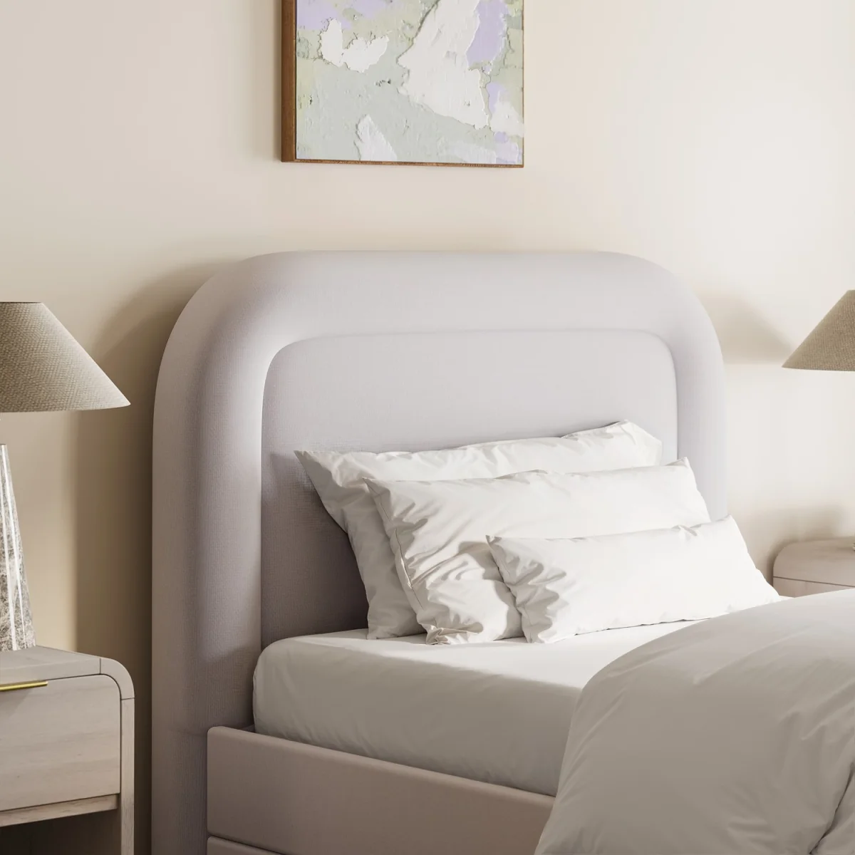 Lilac Upholstered Single Guest Bed with Trundle and Curved Headboard - Naomi – image 5