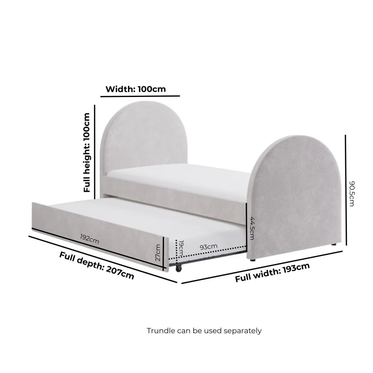 Grey Upholstered Single Guest Bed with Curved Headboard and Footboard - Kayla – image 3