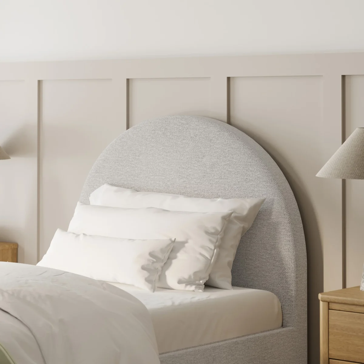 Grey Upholstered Single Guest Bed with Curved Headboard and Footboard - Kayla – image 5