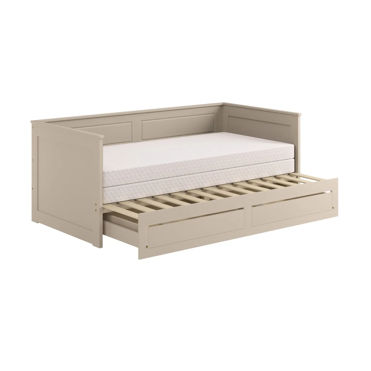 Double Wooden Day Bed with Trundle and Storage in Taupe - Lincoln – image 6