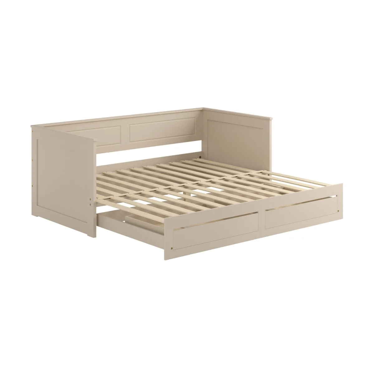 Double Wooden Day Bed with Trundle and Storage in Taupe - Lincoln – image 8