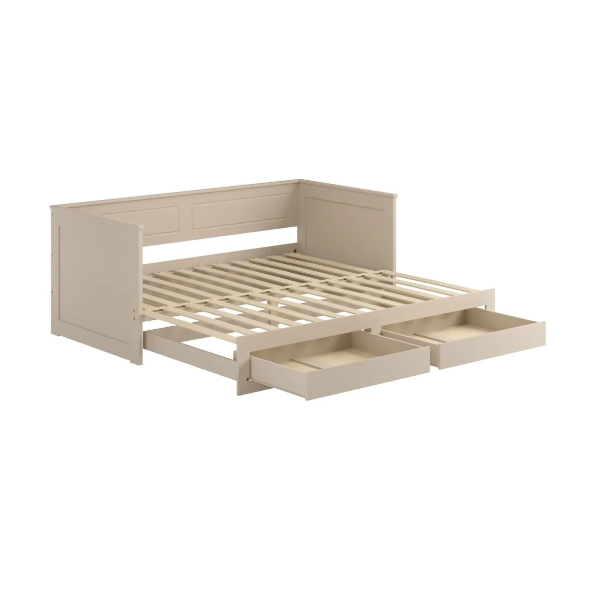Double Wooden Day Bed with Trundle and Storage in Taupe - Lincoln – image 9