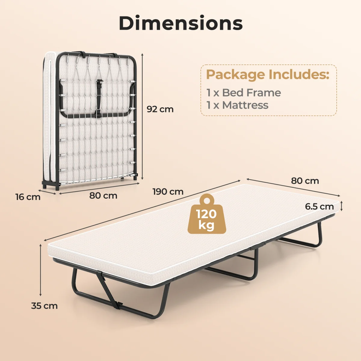 Foldable Portable Guest Bed With Mattress - White – image 2