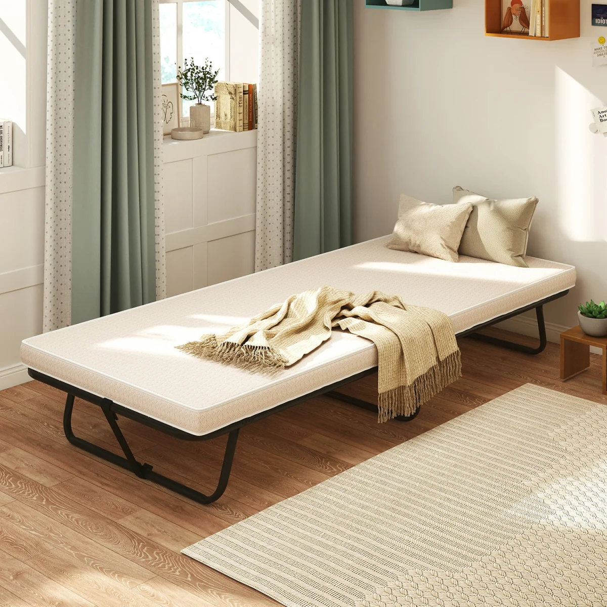 Foldable Portable Guest Bed With Mattress - White – image 3